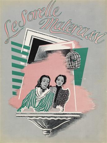 ENRICO PRAMPOLINI (1894-1956). LE SORELLE MATERASSI. Promotional film book cover. 1944. 12x9 inches, 31x23 cm.